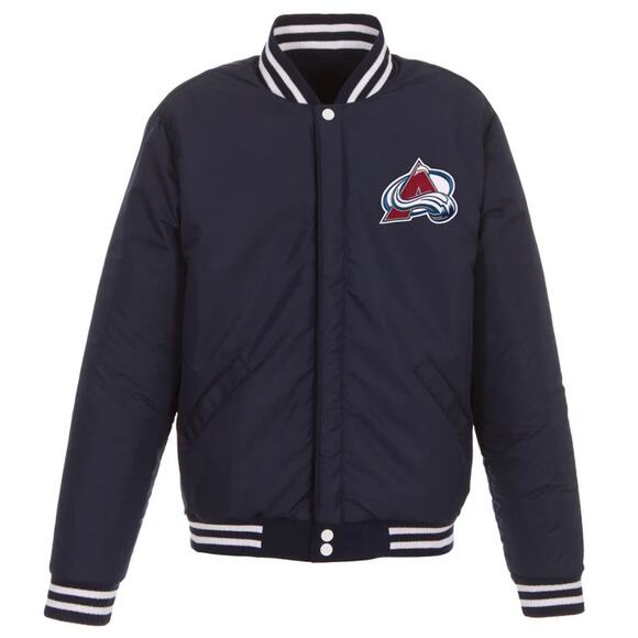 Colorado Avalanche Reversible Fleece Jacket with Faux Leather Sleeve (753nvy/wt) - Picture 3 of 4
